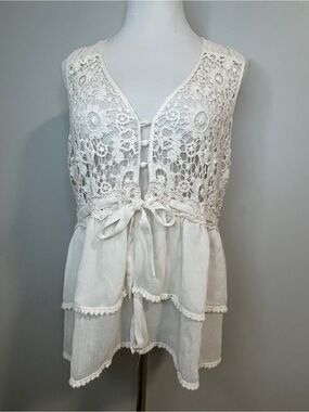 Adiva Crochet Tie-Front Tunic in Cream